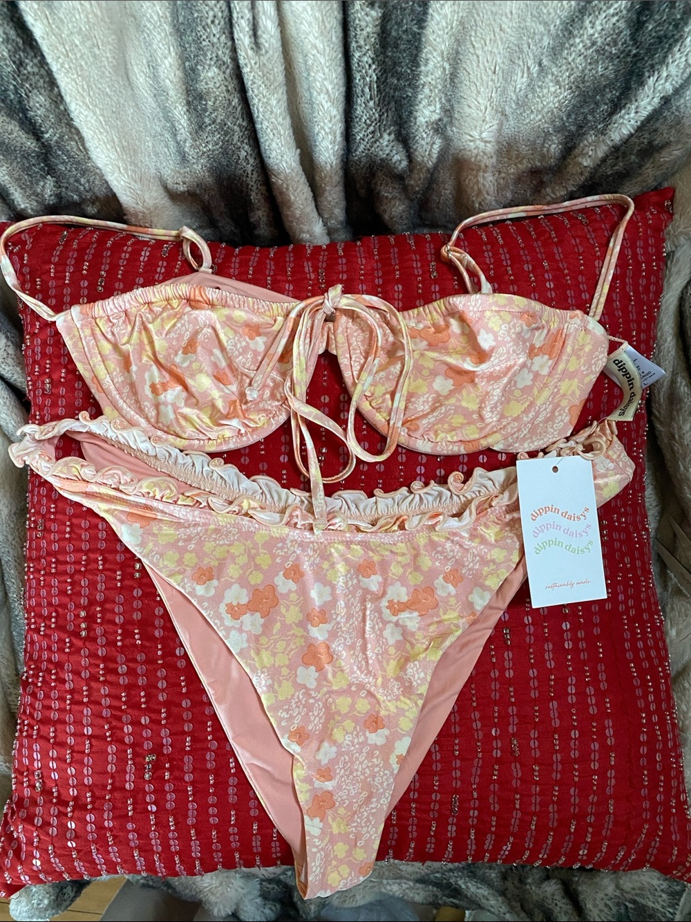 Dippin Daisys Pale Pink Shimmer Underwire Bikini Set NWT